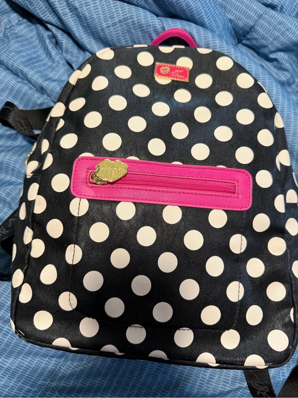Luv Betsey by Betsey Johnson backpack purse featuring a black white polka dots